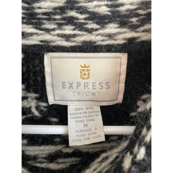Express Tricot 100% wool vintage sweater black fairisle oversized y2k Size Med - Picture 7 of 7
